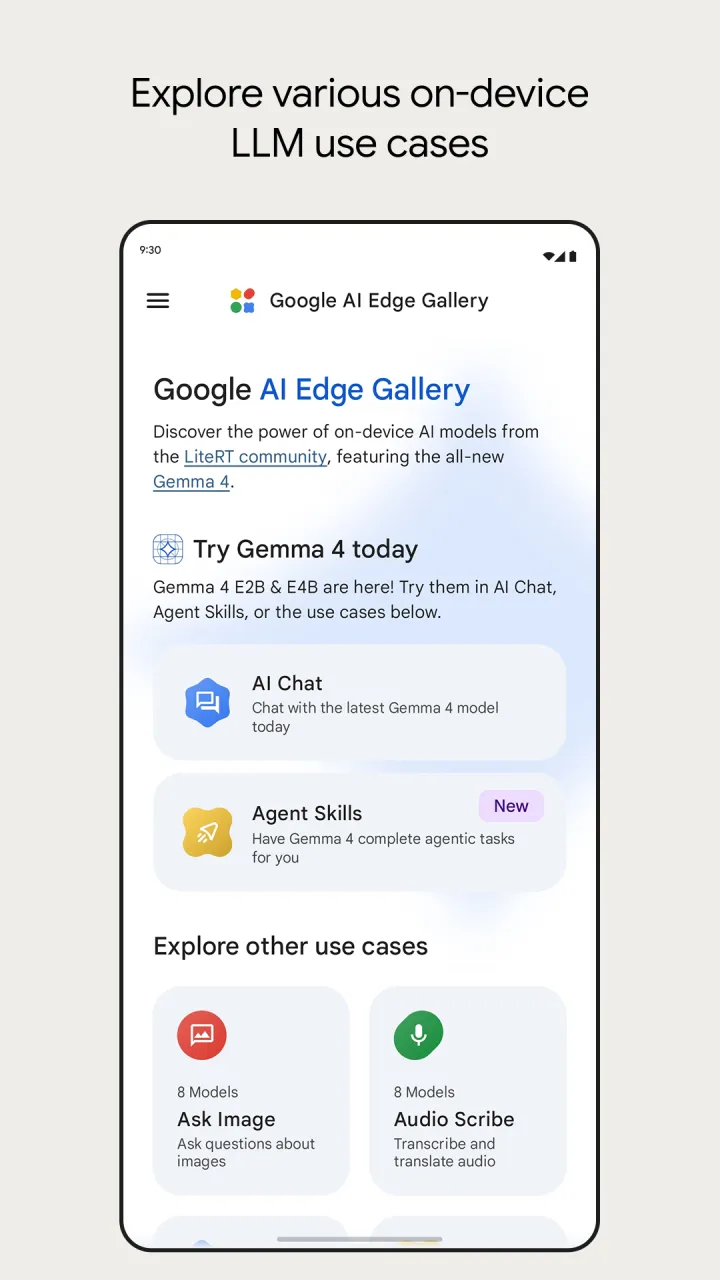 Google AI Edge Gallery home screen