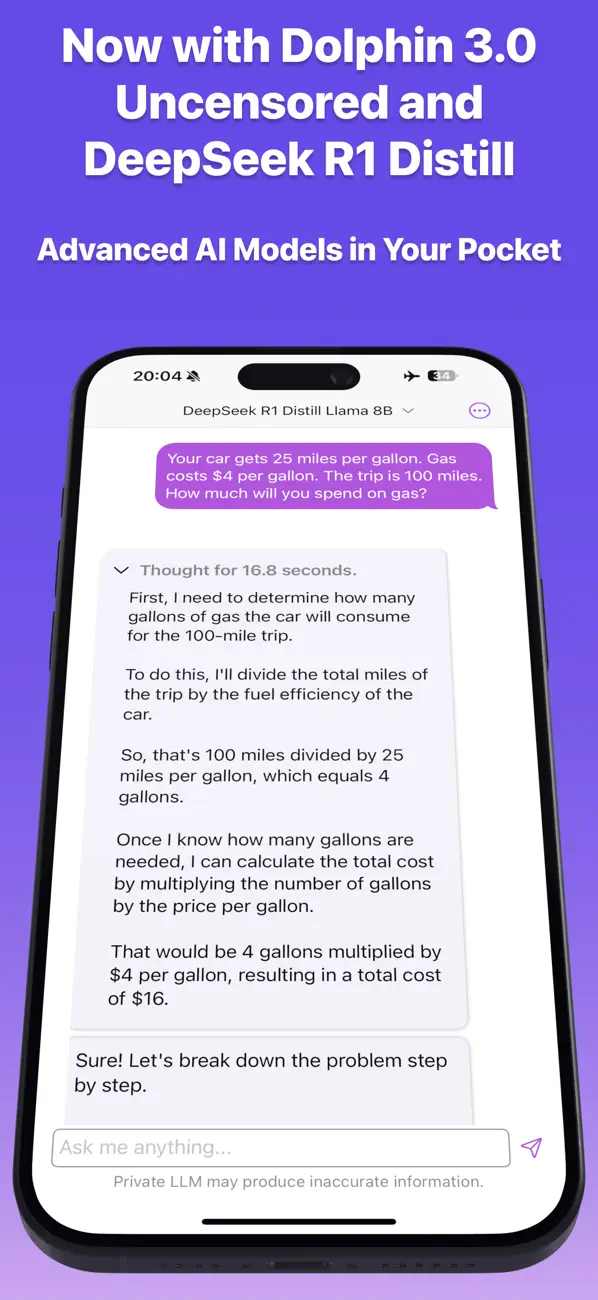 Private LLM running a DeepSeek model on iPhone